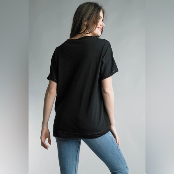 Saks Fifth Ave 100% Linen top cap sleeve blouse metallic hem made in Italy - Picture 3 of 10